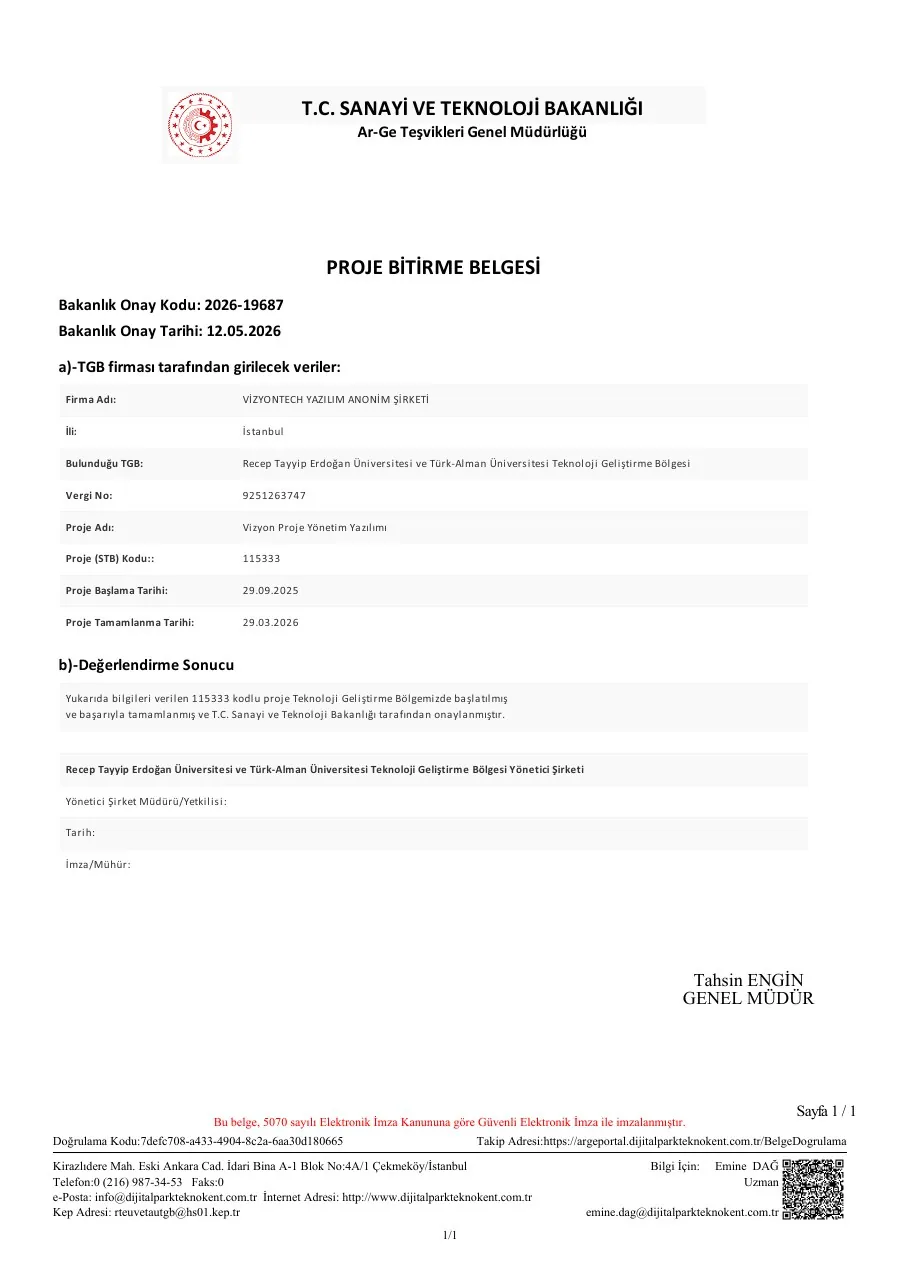 Bakanlık onaylı proje bitirme belgesinin ilk sayfa önizlemesi